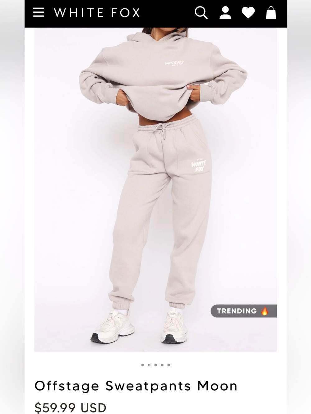 White Fox Offstage Sweatpants in Moon / Light Gray